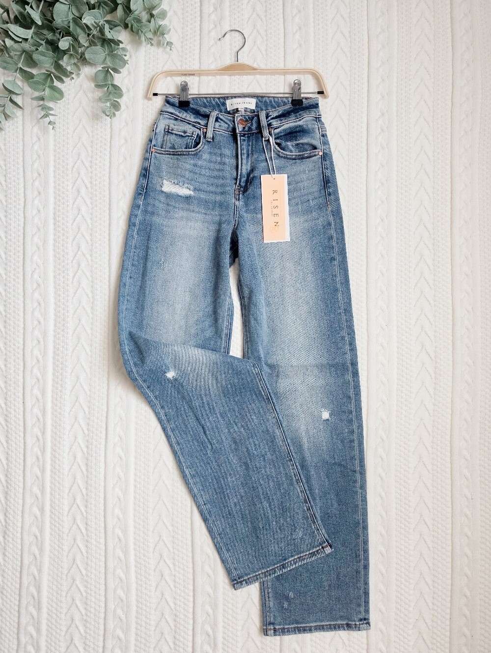 RISEN Women's Wide Leg Jeans Classic Retro Stretch Straight Medium HR 0/24 NEW - Picture 6 of 14